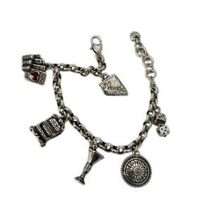BRIGHTON VIVA LAS VEGAS NEVADA STATE SILVER TONE 7.5”-8.5”CHARM BRACELET